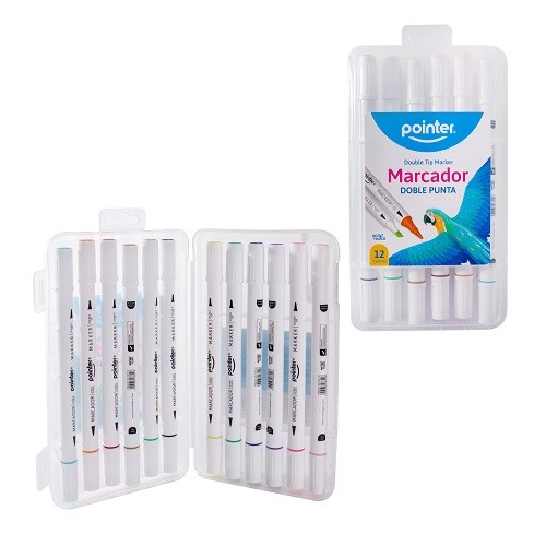 Marcador escolar doble punta 12pcs en estuche plástico Pointer