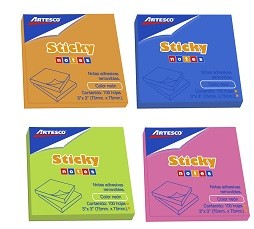 Notas autoadhesivas 100 hojas colores neon surtidos Artesco