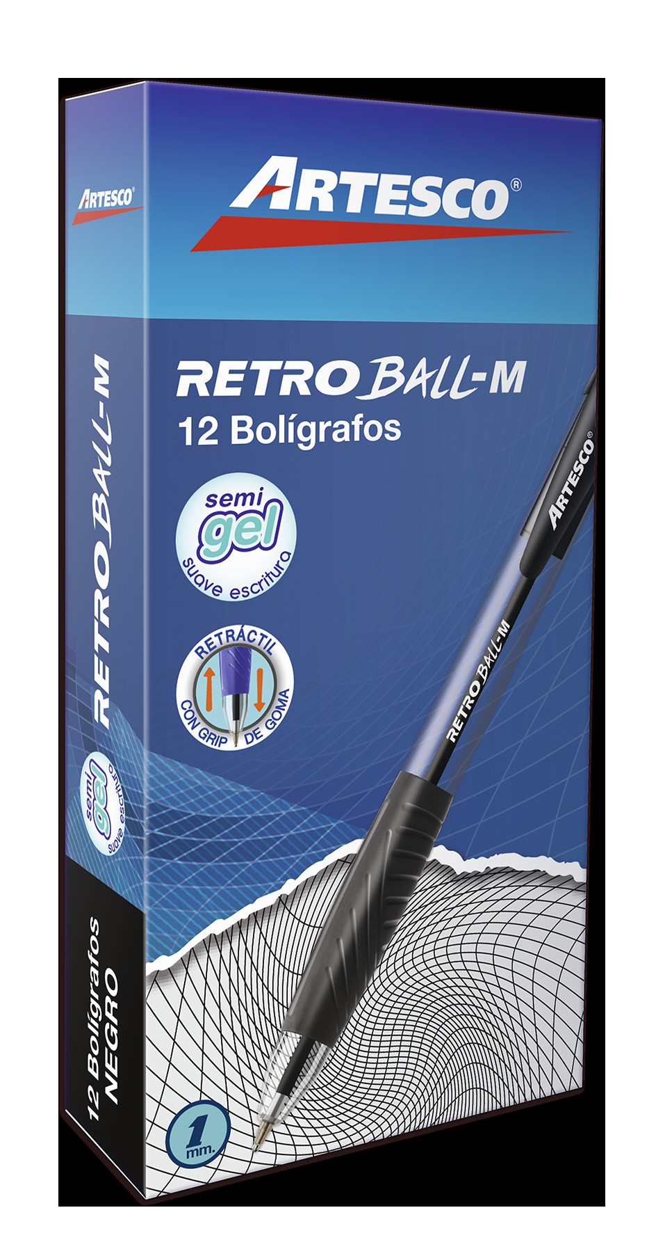 Bolígrafo punta retráctil retro ball negro Artesco