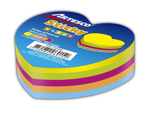 Notas autoadhesivas forma corazon 5 colores neon 50hjs Artesco
