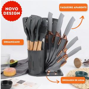 JUEGO DE CUCHILLOS DE COCINA, NEGRO GRIS Y BLANCO UTENSILIOS DE COCINA