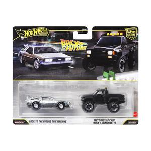 Hot Wheels Premium Car Culture 2 Pack Back to The Future Time Machine & 1987 Toyota Pickup Truck - Real Riders