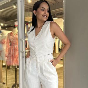 Talla L conjunto pantalón y chaleco tipo lino