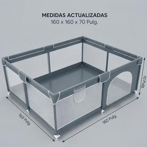 Corrallitos para bebe, mide 1.60 x 1.60, x 0.66 de alto, en gris.