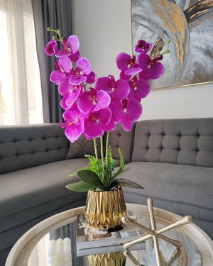 ORQUIDEA ARTIFICIAL FUCSIA 60CM-BASE DORADA