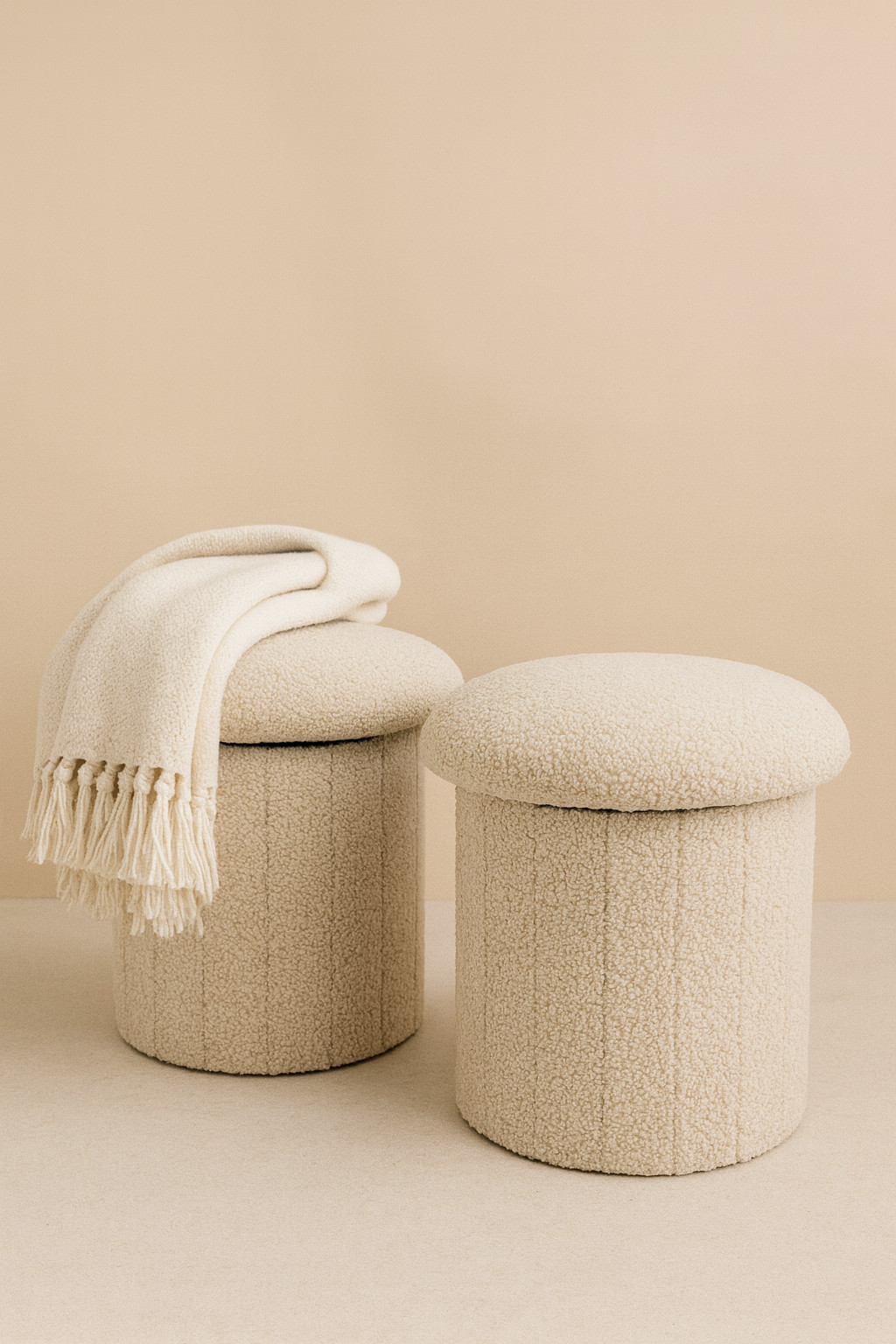 Puf Bouclé Hongo Con Almacenamiento