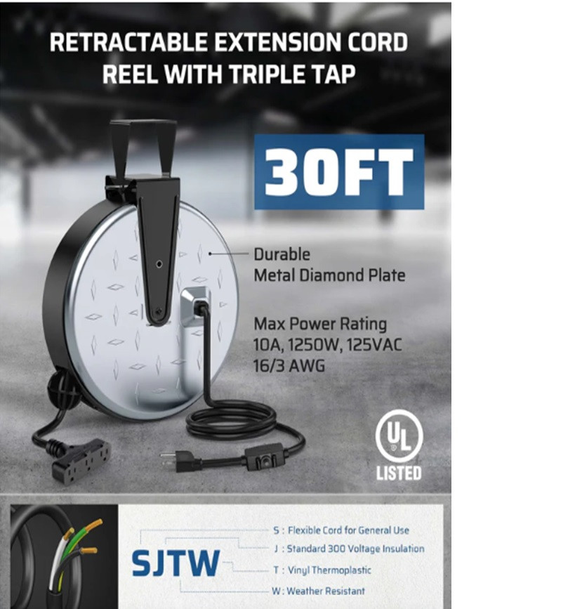 Carrete de cable extensión retráctil automático de 30 pies 