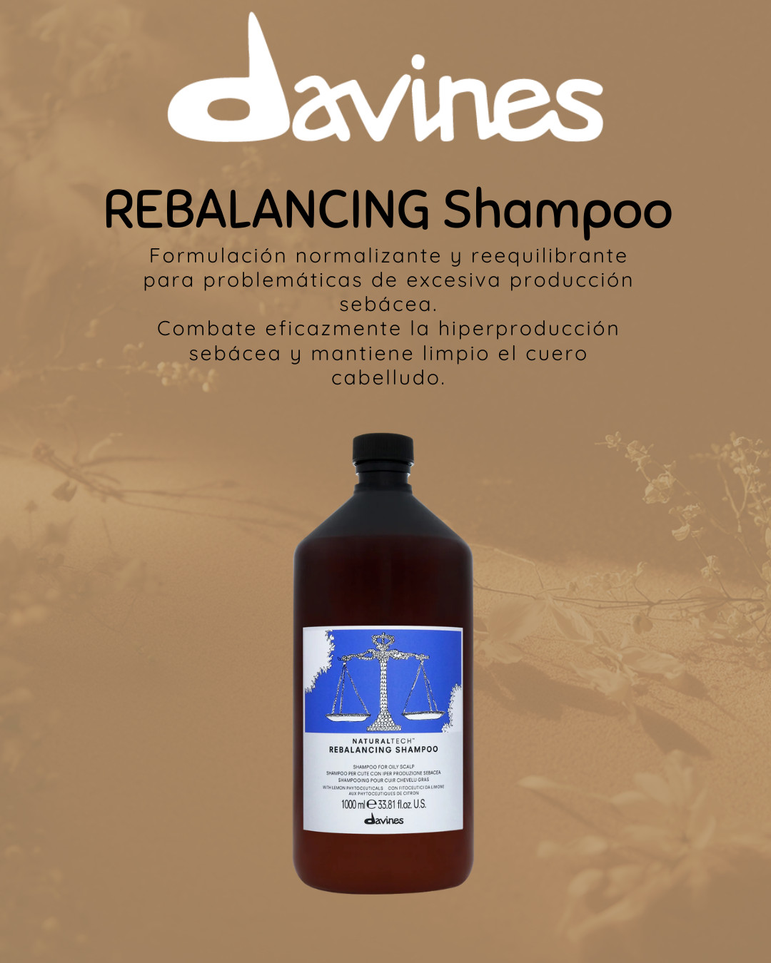 Rebalancing Shampoo de Davines Cuero cabelludo Graso Litro