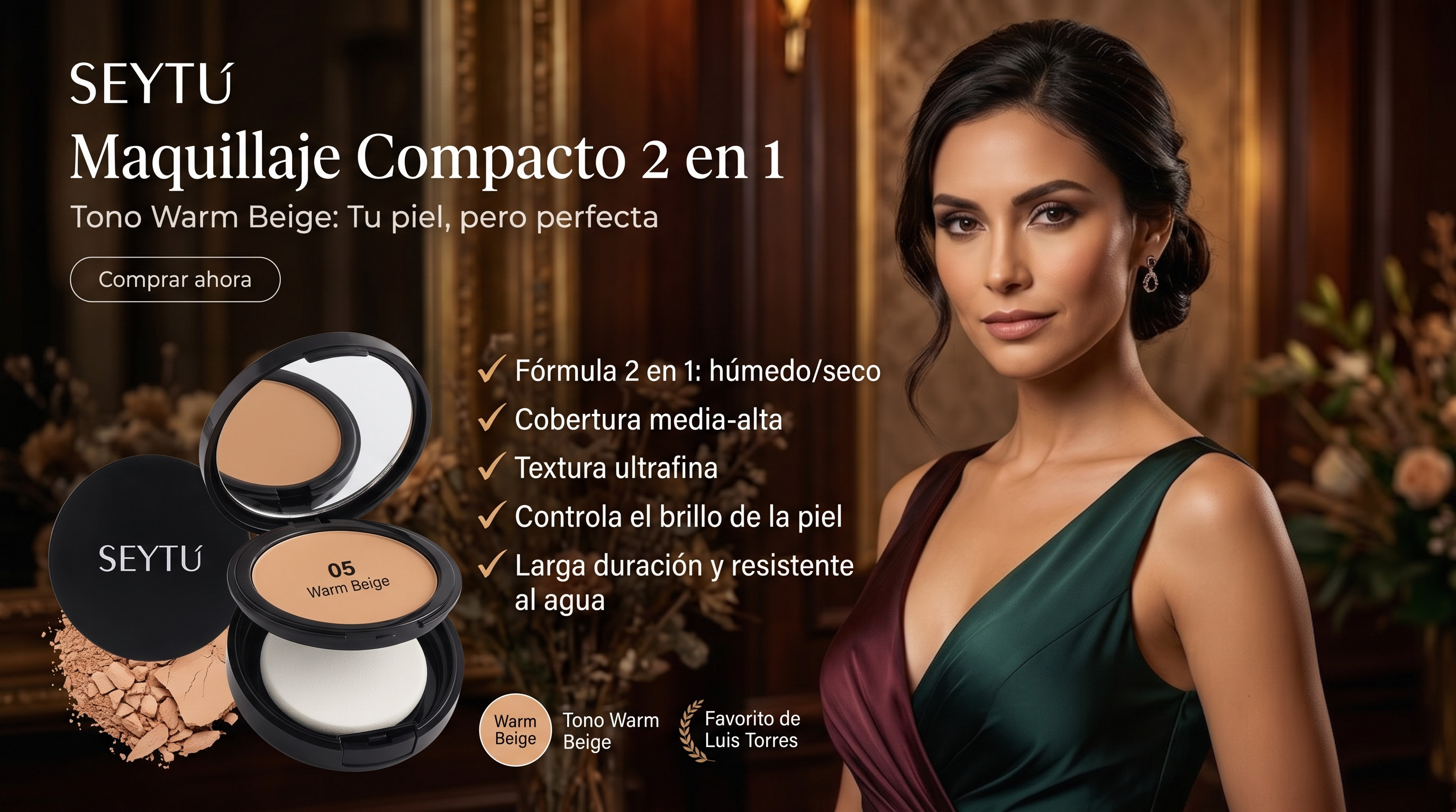 Polvo Compacto 2 en 1 Seytu Color Warm Beige