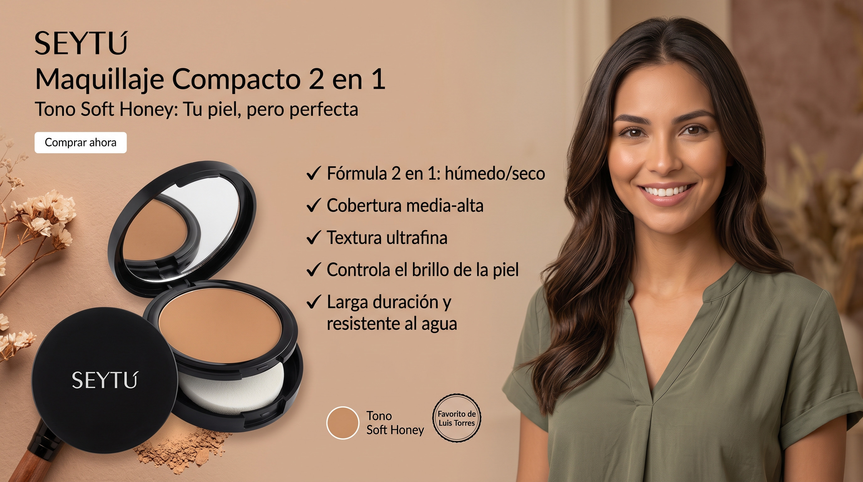 Polvo Compacto 2 en 1 Seytu Color Soft Honey