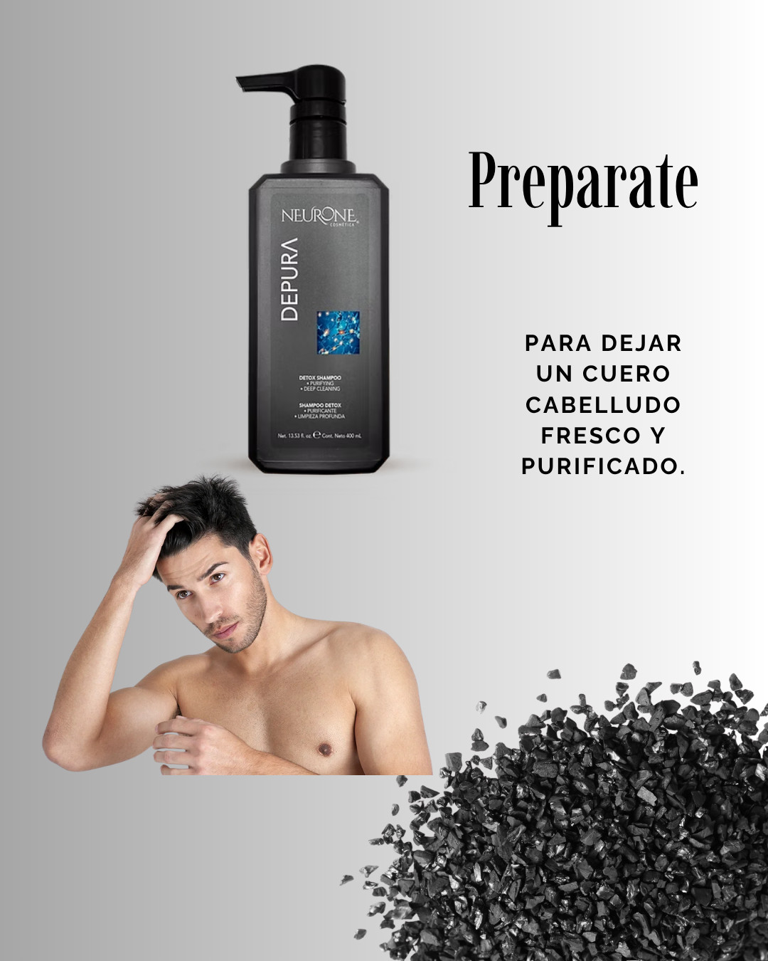 Con Shampo Depura 400 ML. Seras un Hombre que no tendrá siempre un cuero cabelludo limpio