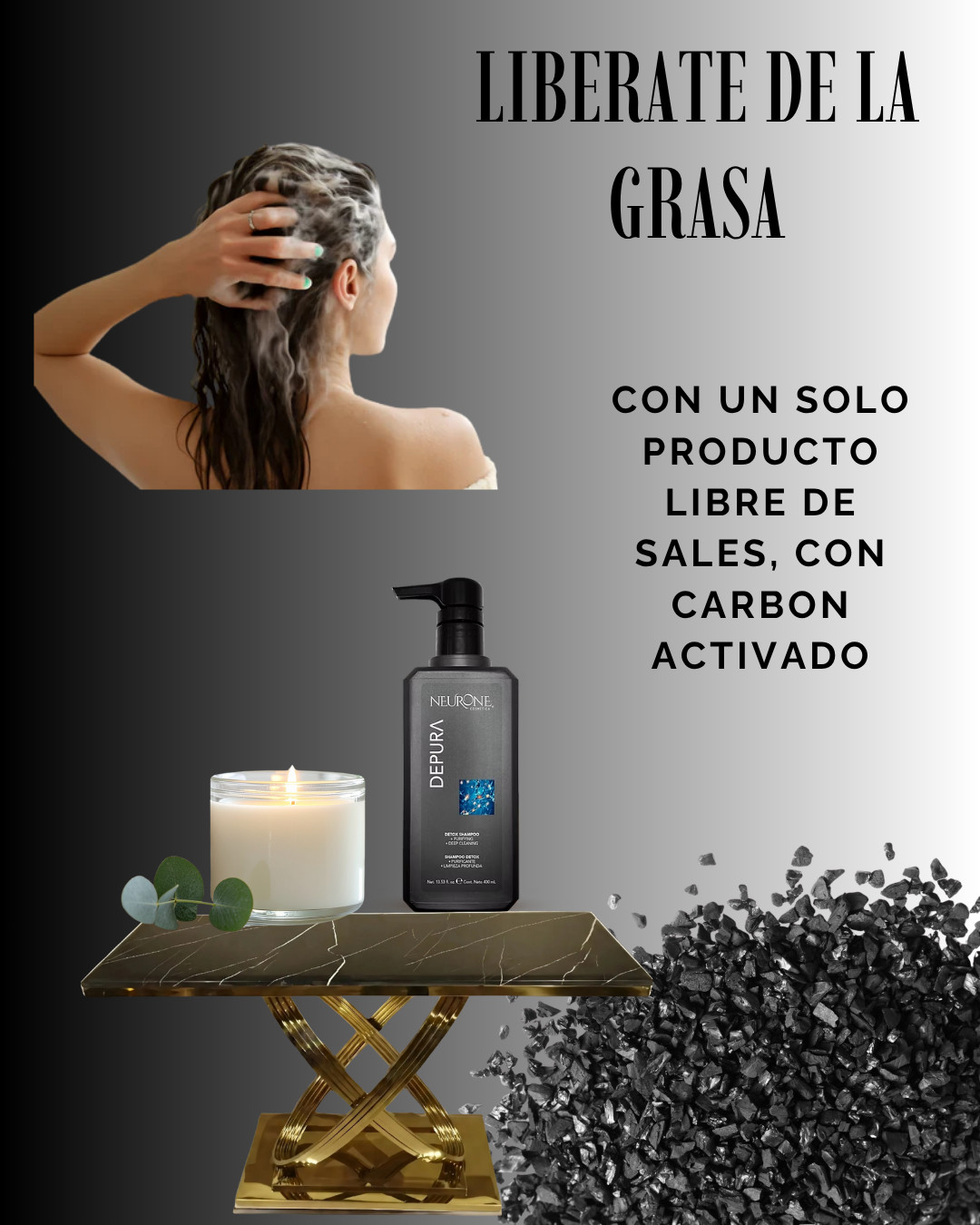 Shampo Depura 400 ML. - Libre de Sales y Carbon Activado, siempre tendras un cuero cabelludo libre de grasa