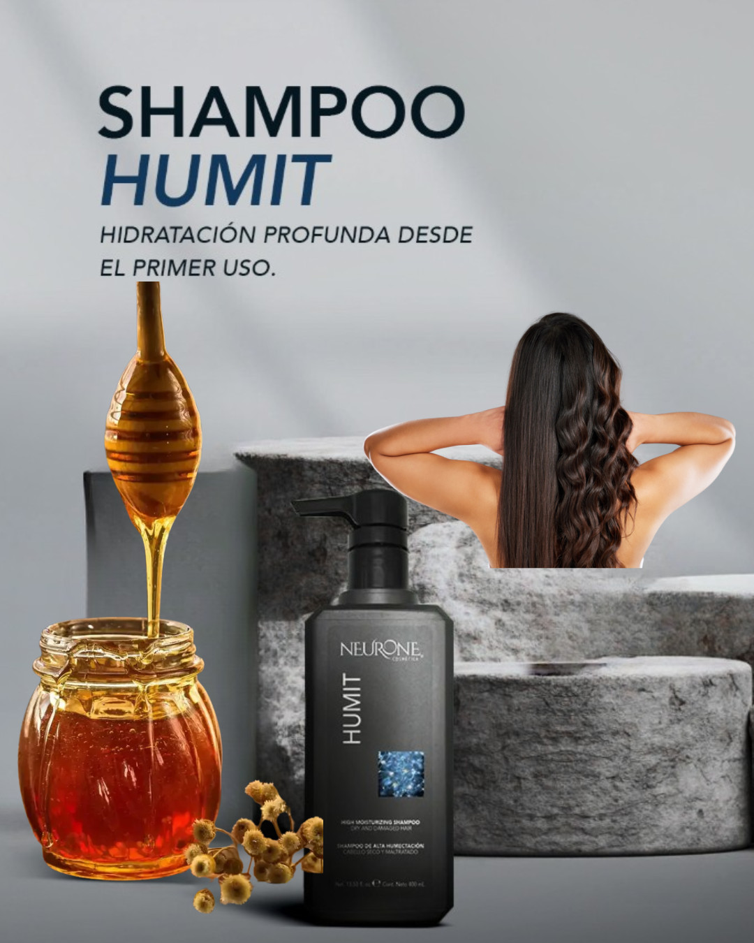 Shampo Humit de Neurone 400 ML.-Restauracion, Hidrata y Elimina el Frizz