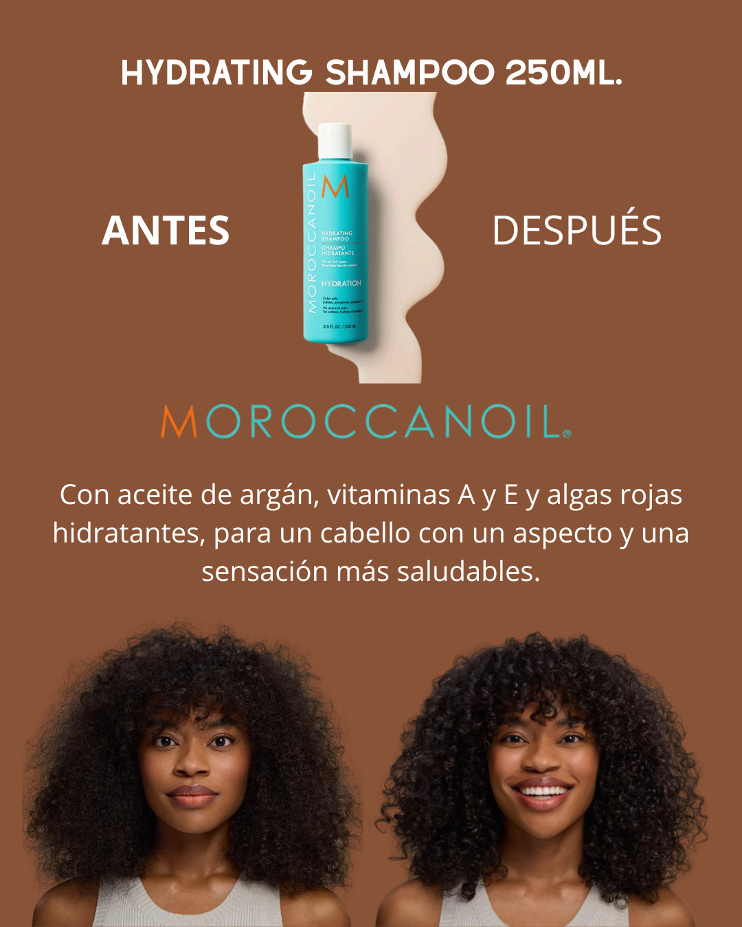 Shampoo Hidratante Moroccanoil (250ml) es un limpiador suave libre de sales