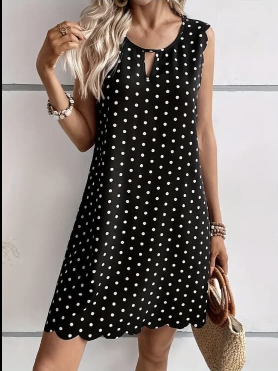 Vestido sin mangas con estampado de lunares ⚫⚪👗