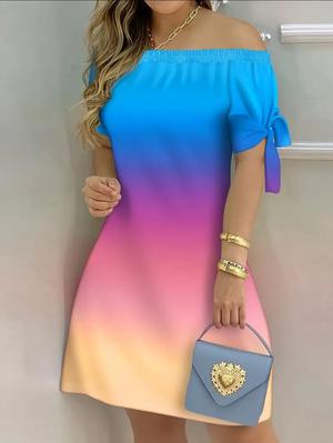Vestido degradé escotado al hombro