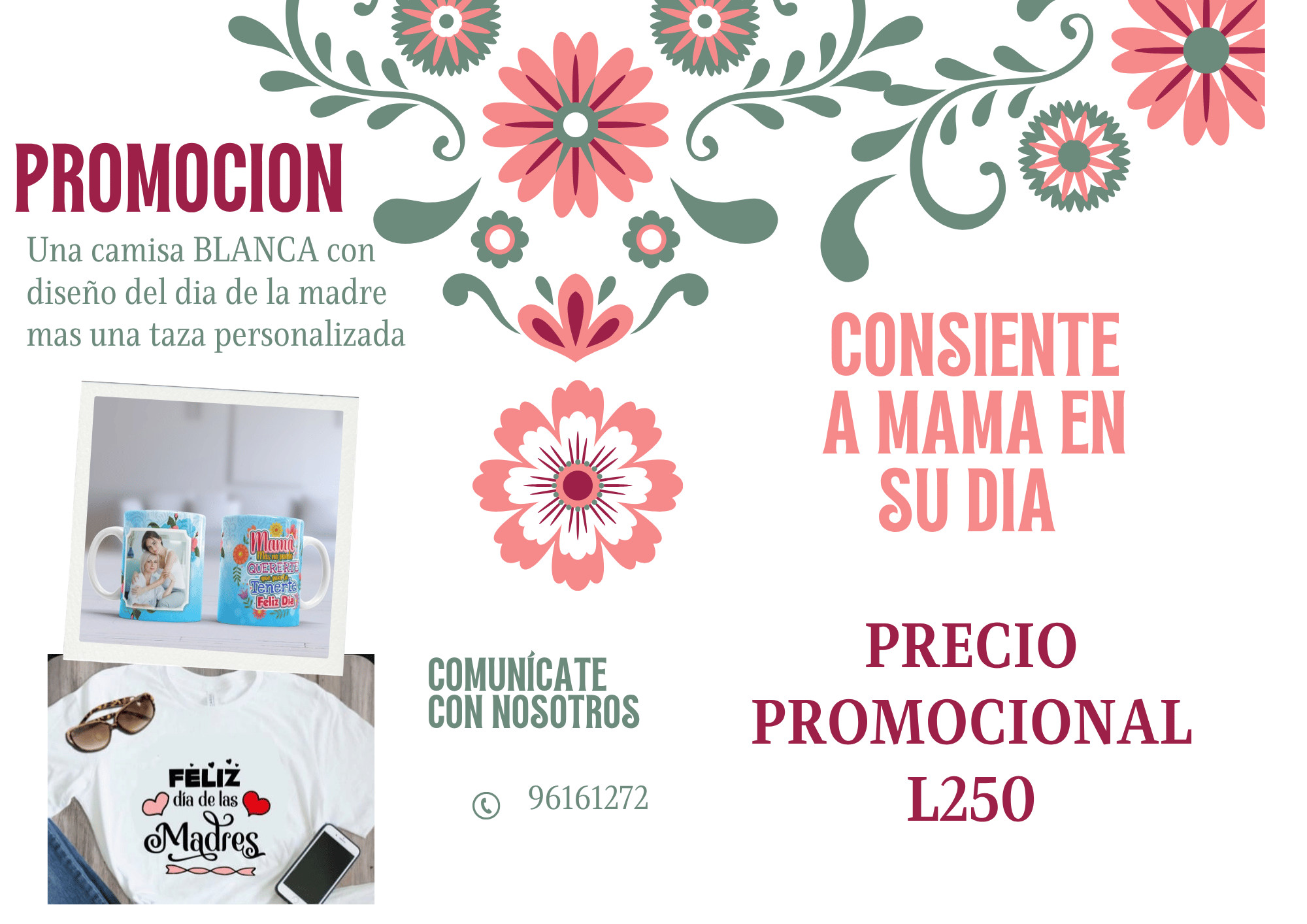 Taza sublimada blanca 11oz mas una camisa personalizada con diseño dia de la Madre.