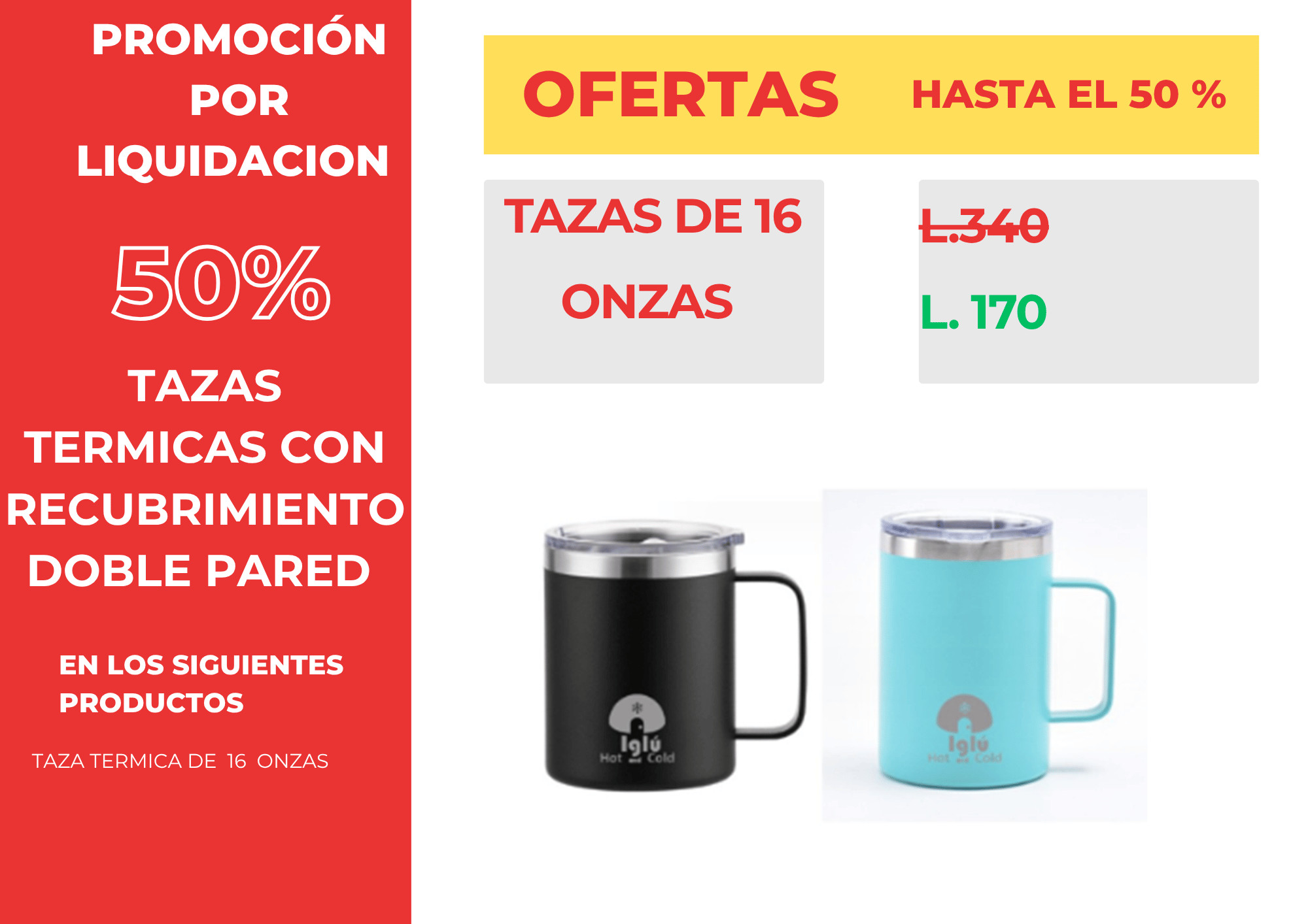 Taza térmica 16oz 50% DESCUENTO mes de mayo