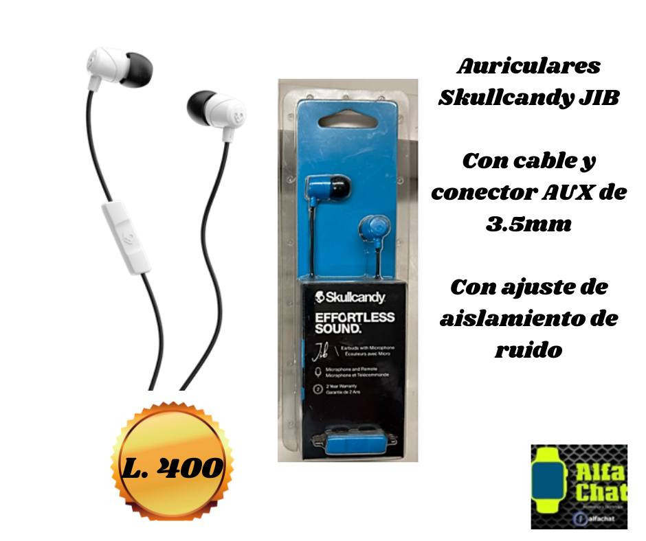 Auriculares Skullcandy Jib con cable y conector AUX de 3.5mm, con ajuste de aislamiento de ruido