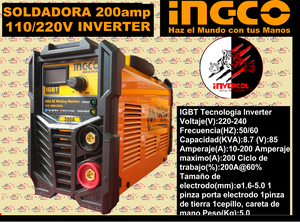 SOLDADORA INGCO 200AMP 110/220V USO IINDUSTRIAL