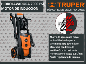 HIDROLAVADORA ELECTRICA, 2000 PSI,
MOTOR DE INDUCCION (CAPACITOR)

CÓDIGO: 102111 CLAVE: HILA-2000X