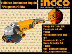 ESMERILADORA ANGULAR 7" 2000w Ingco