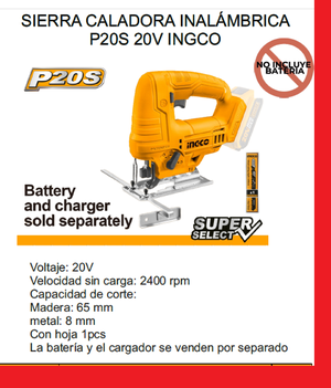 SIERRA CALADORA INALÁMBRICA
P20S 20V INGCO