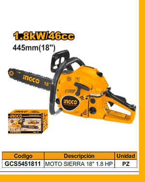 MOTO SIERRA 18" 1.8HP
46CC INGCO