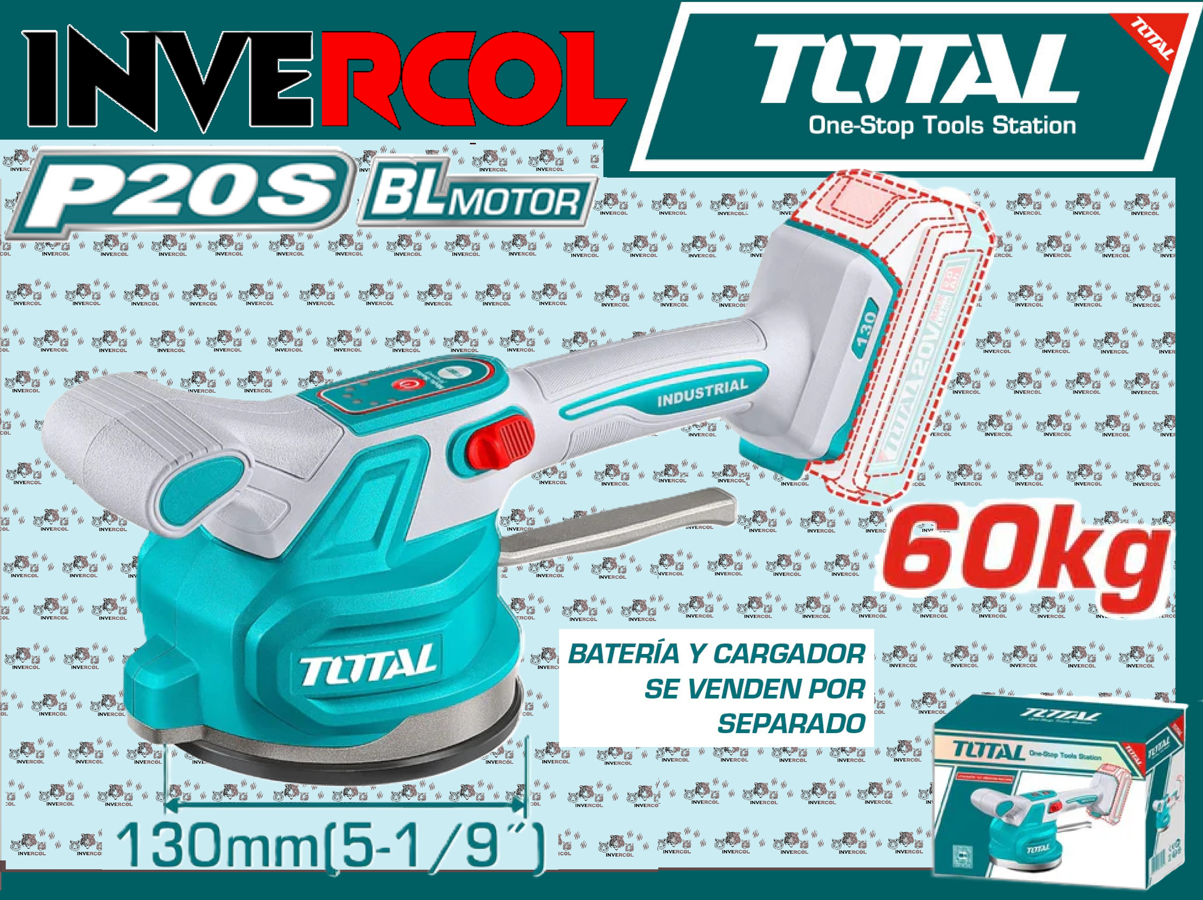 VIBRADOR DE CERAMICA 20V CON VENTOSA CAP 60KG TOTAL