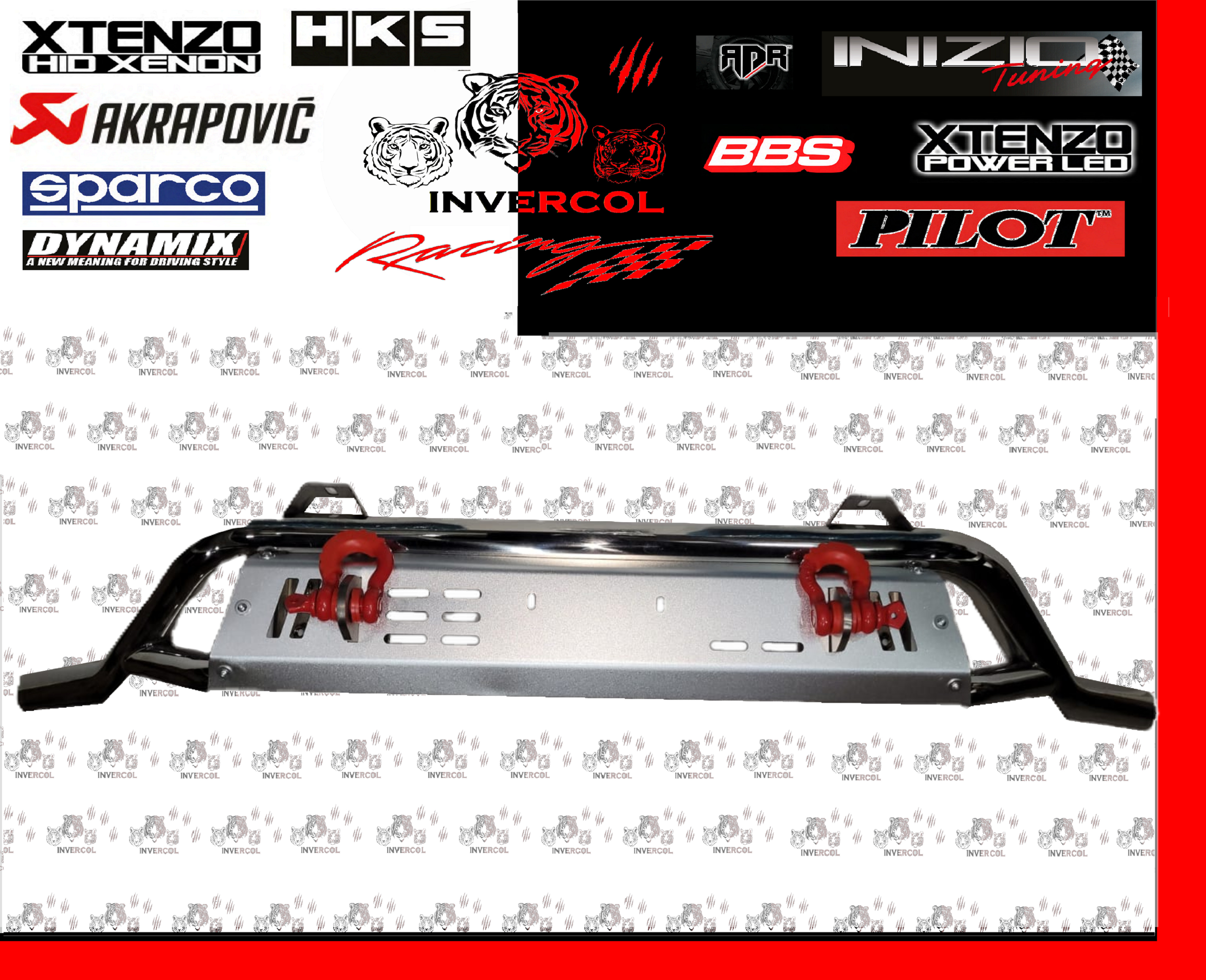  BIGOTE UNIVERSAL CROMADO CON GANCHOS ROJOS