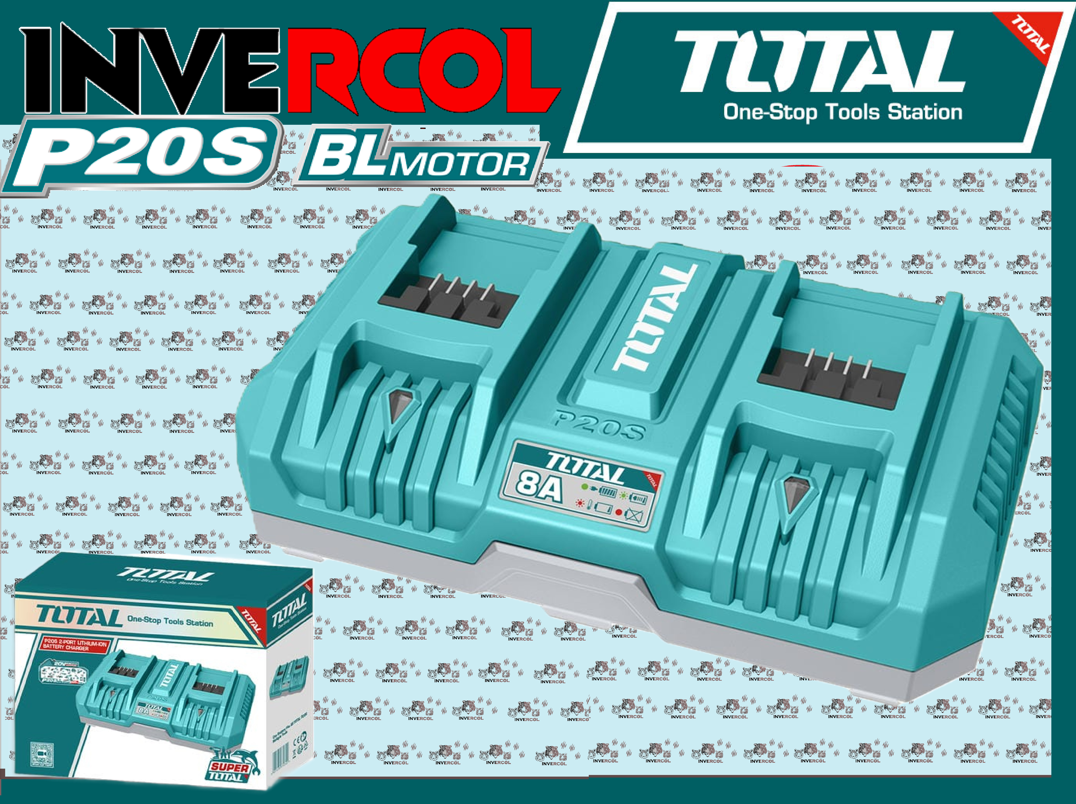 Cargador de baterías de iones de litio 8A de 2 puertos TOTAL TFCLI2082 P20S