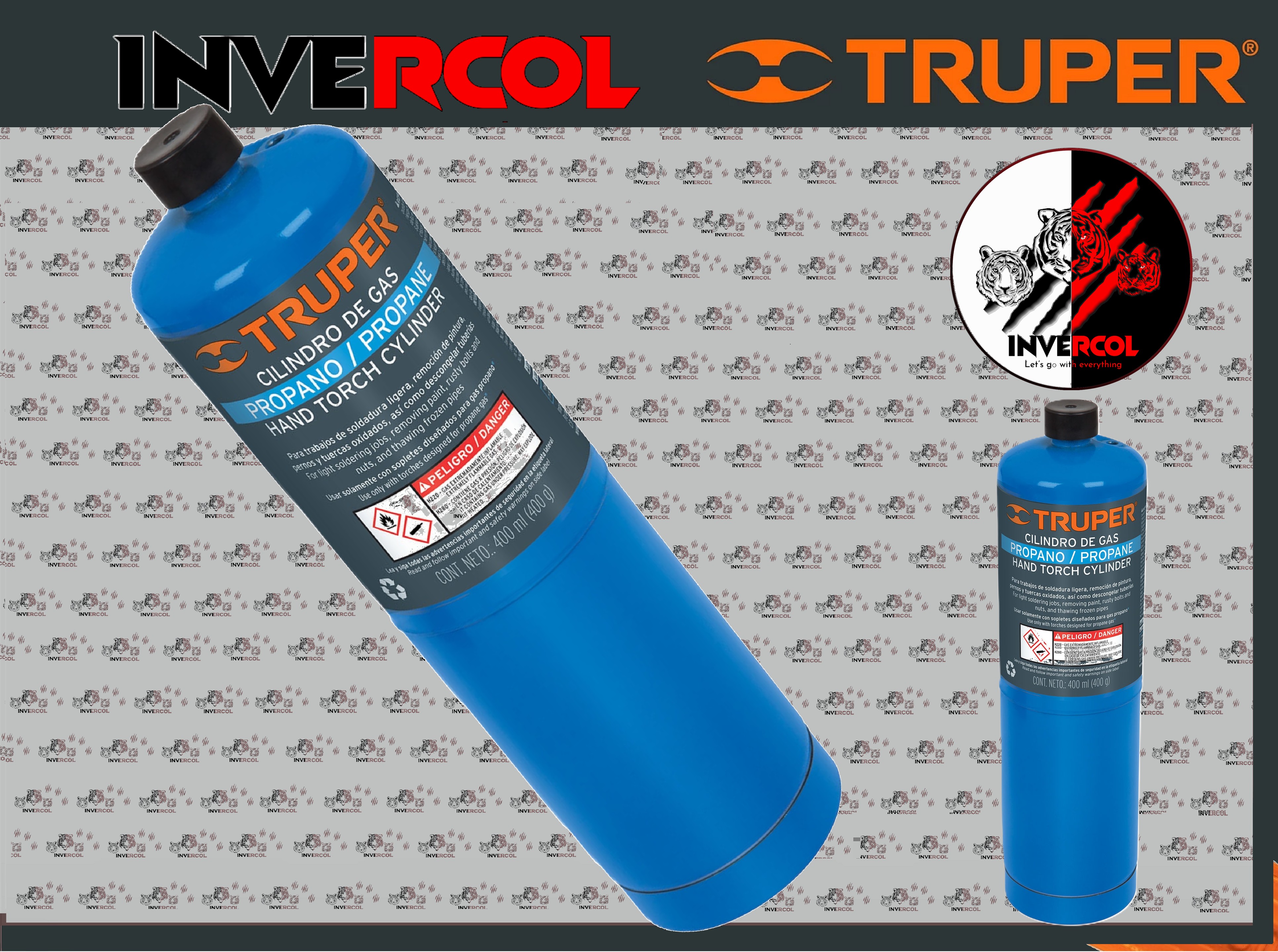 Cilindro de gas propano de 400g, azul, TRUPER Código: 11913