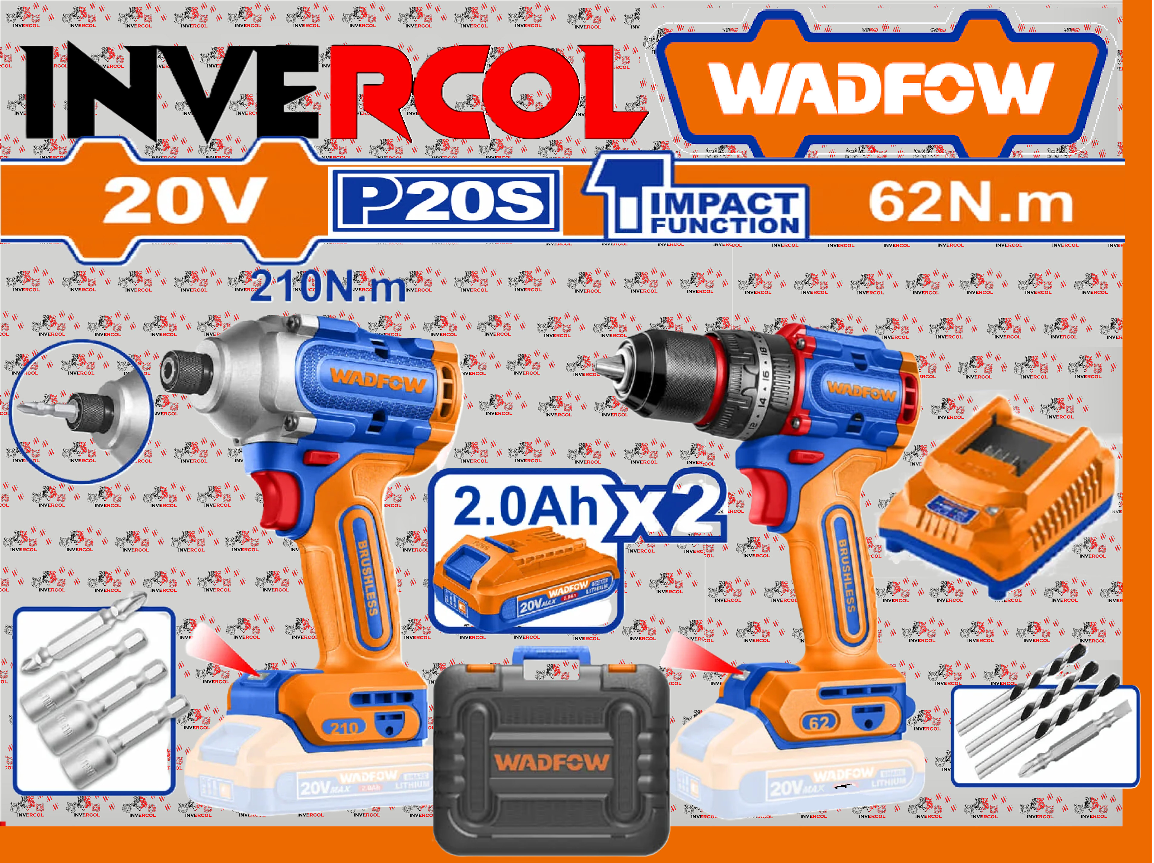 Combo Taladro Inálambrico 1/2" 62Nm Y Destornillador Impacto Punta 1/4 WADFOW