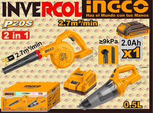 KIT SOPLADORA + ASPIRADORA 0.5L C/ 1 BATERÍA, CARGADOR Y ACCESORIOS INGCO COSLI240998 
