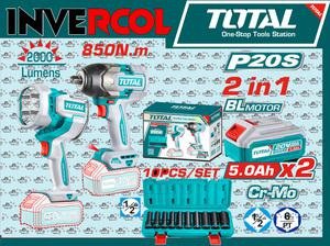 COMBO PISTOLA IMPACTO TOTAL 20V 850NM+LINTERNA Y CUBOS