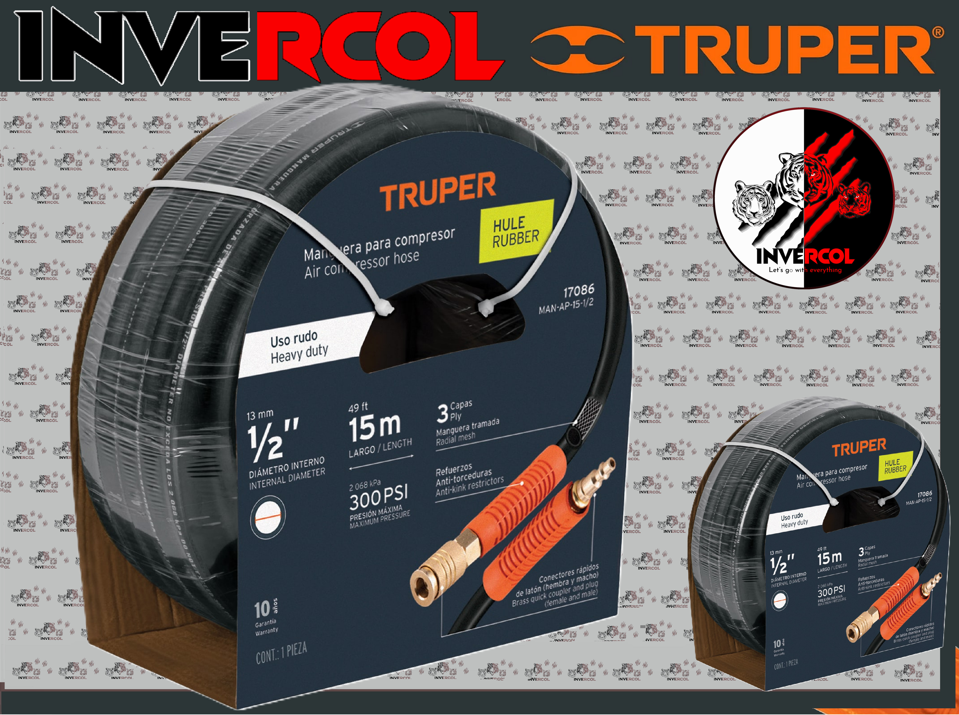 Manguera para compresor, de hule, 15m x 1/2", TRUPER