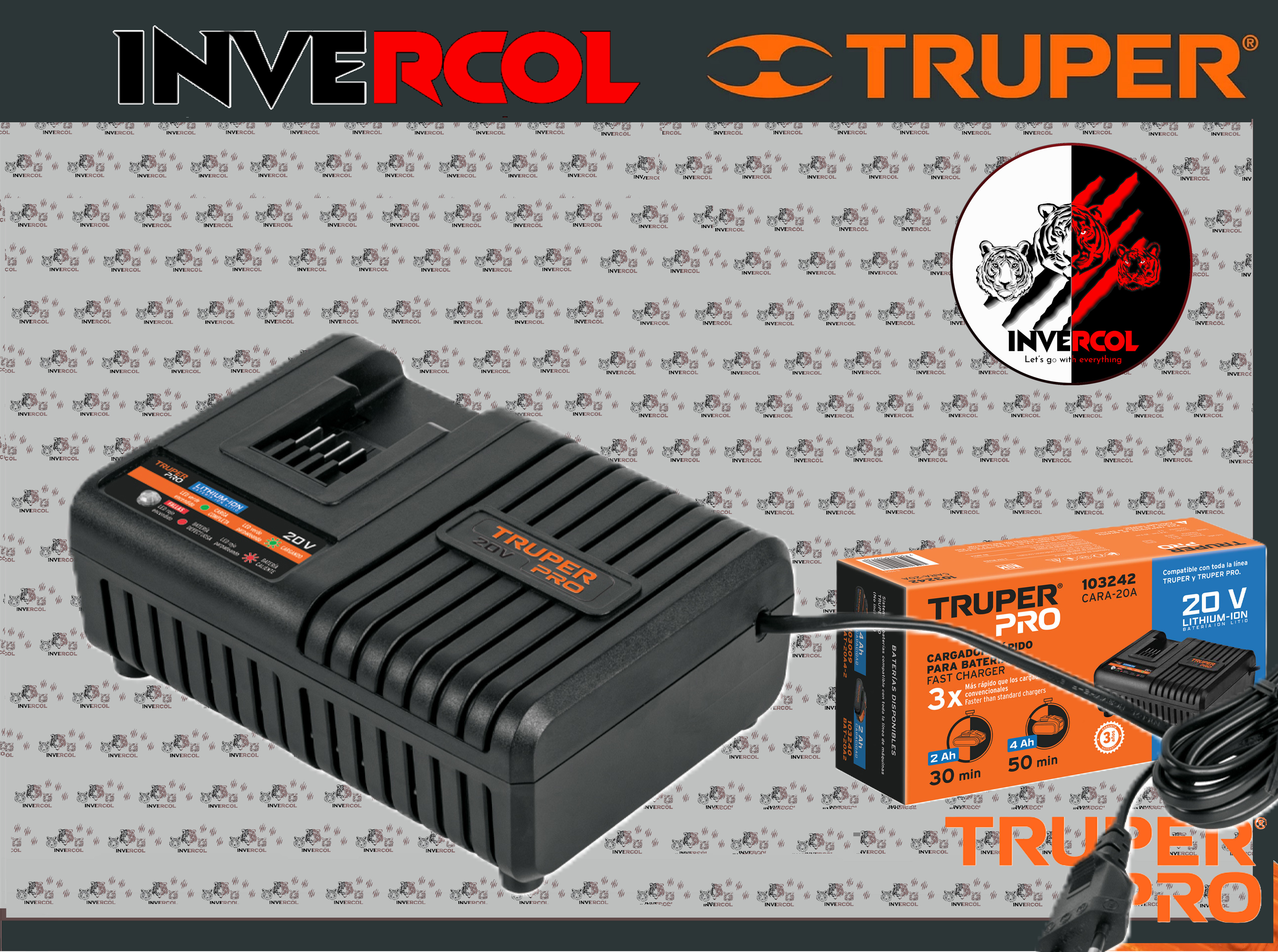 Cargador rápido de baterías de ion litio 20V, TRUPER PRO 103242