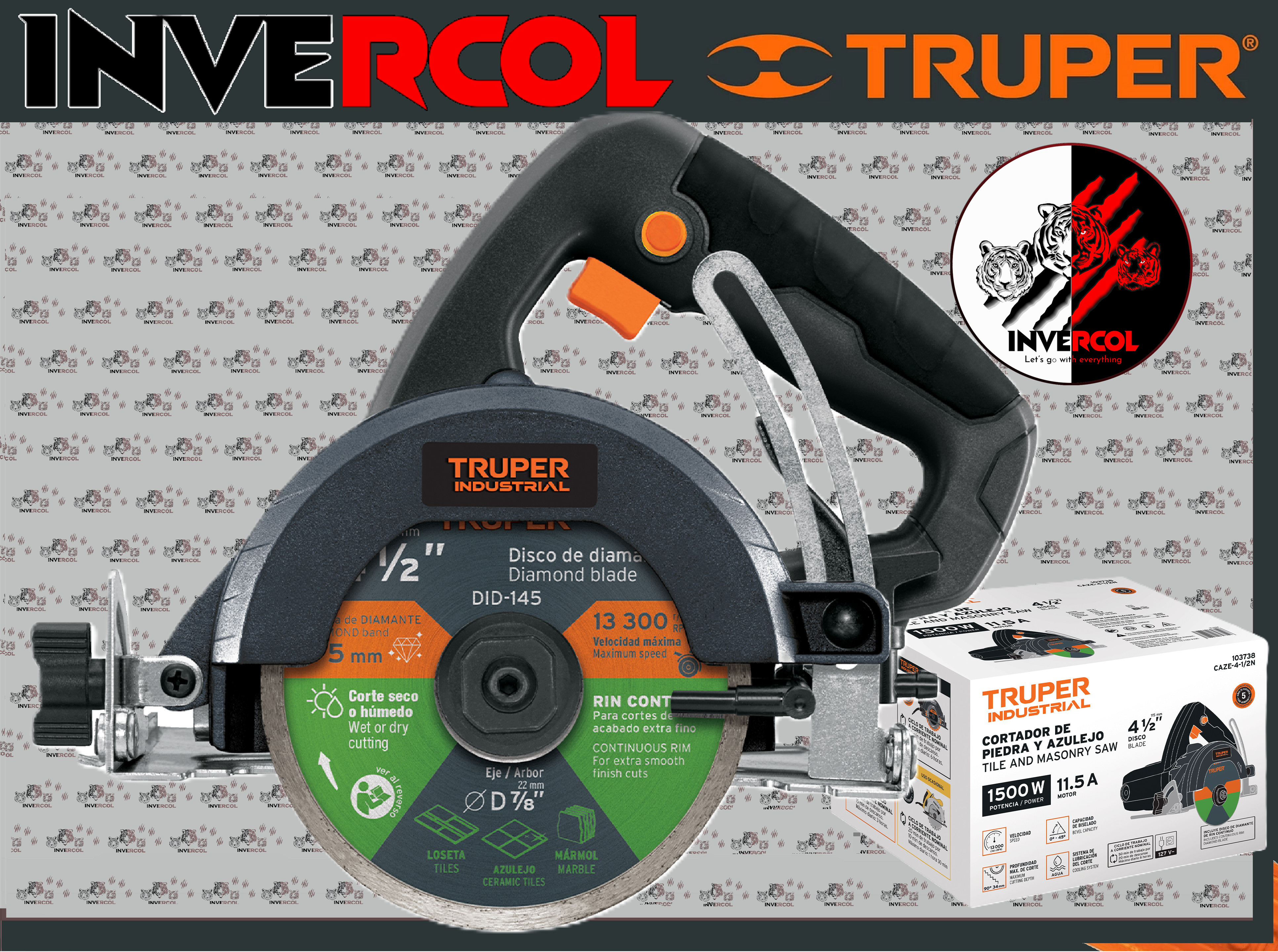 Cortadora para azulejos, 4-1/2", 1500W, TRUPER INDUSTRIAL Código: 103738 Clave: CAZE-4-1/2N