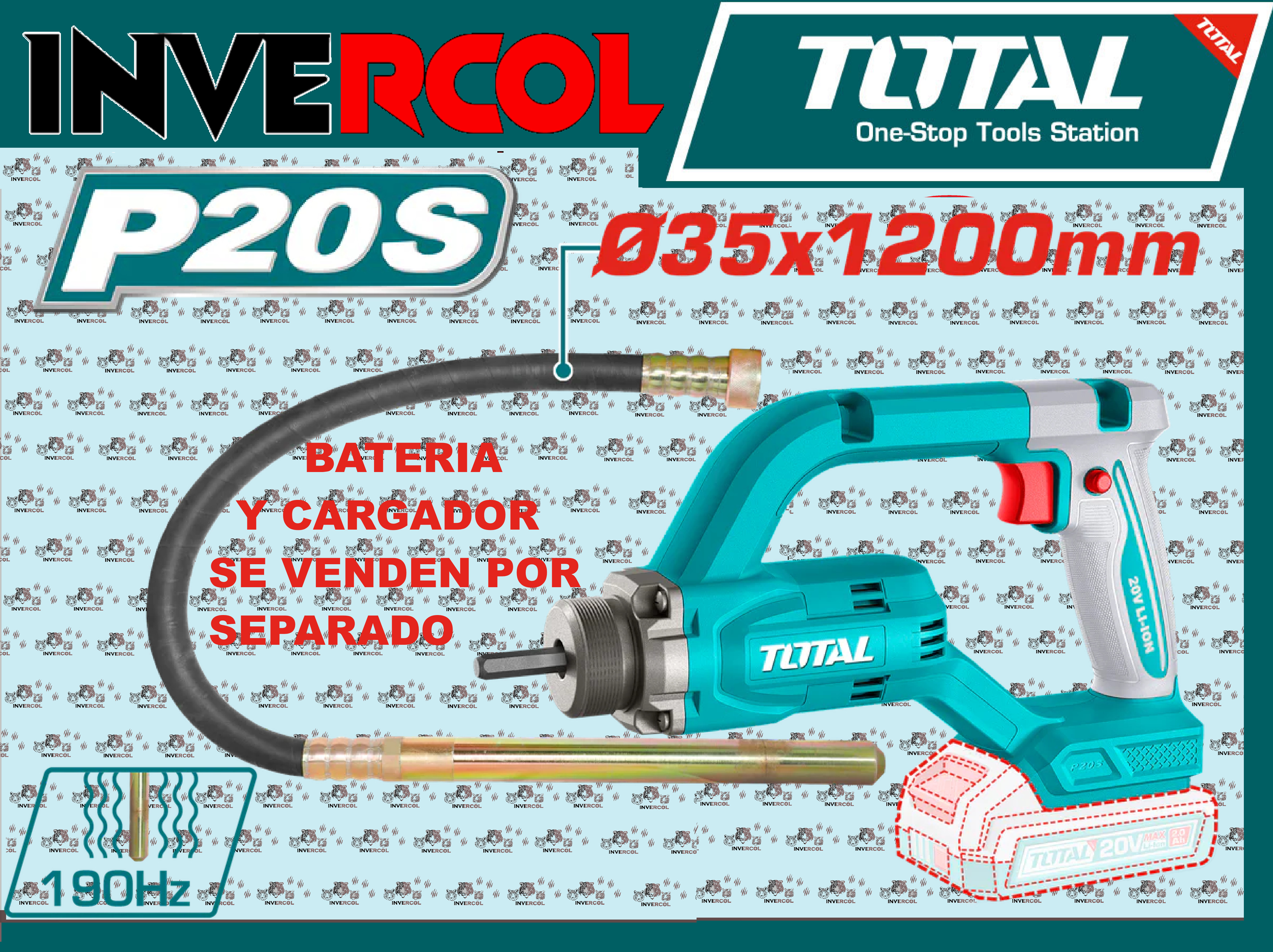 VIBRADOR DE CONCRETO INALAMBRICO 20V 190HZ 2500RPM BATERIA Y CARGADOR SE VENDEN POR SEPARADO TOTAL (TCVLI202502)