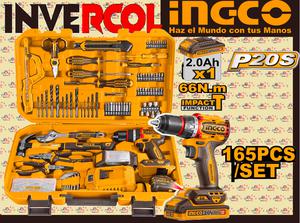 Set Herramienta 165Pcs Con Taladro 20V INGCO UHKTHP11651