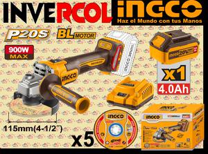 ESMERILADORA / AMOLADORA INALAMBRICA 20V 4-1/2" INGCO UCAGLI261521