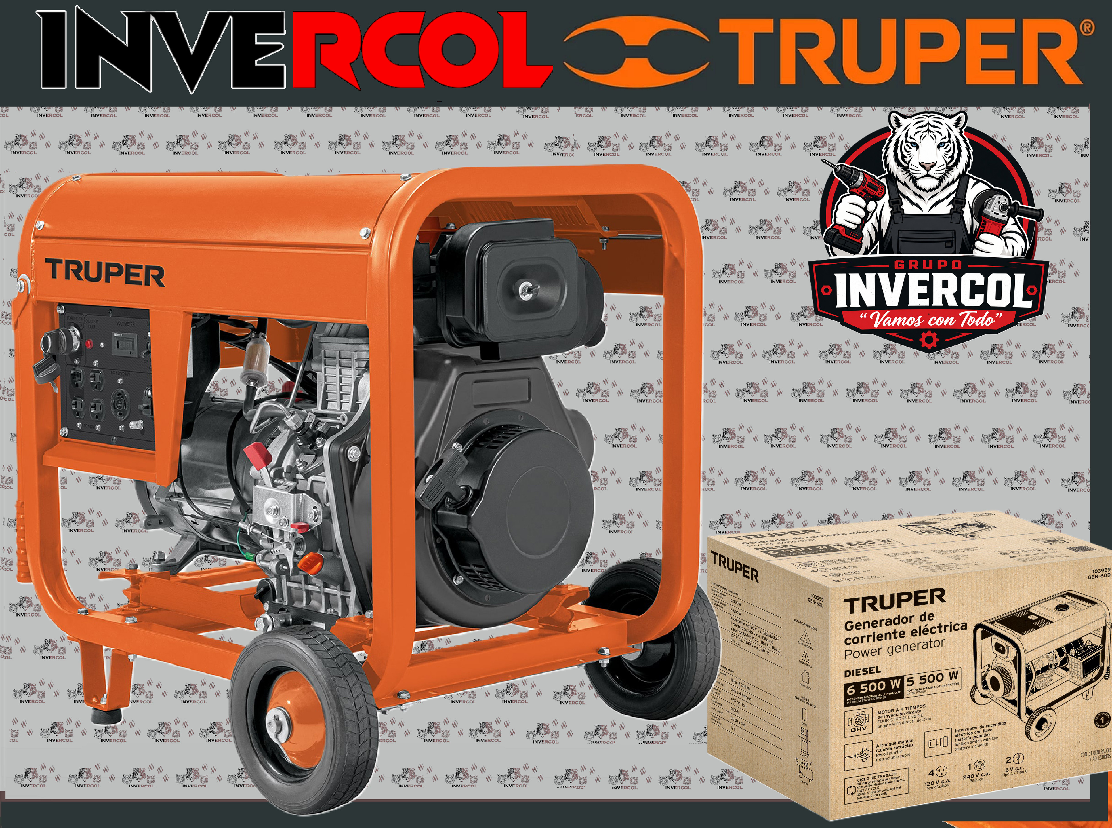GENERADOR PORTATIL 6 kW MOTOR A DIESEL, TRUPER CÓDIGO: 103959 CLAVE: GEN-60D