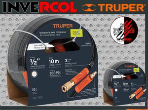 Manguera para compresor, de hule, 10m x 1/2", TRUPER Código: 17085 Clave: MAN-AP-10-1/2