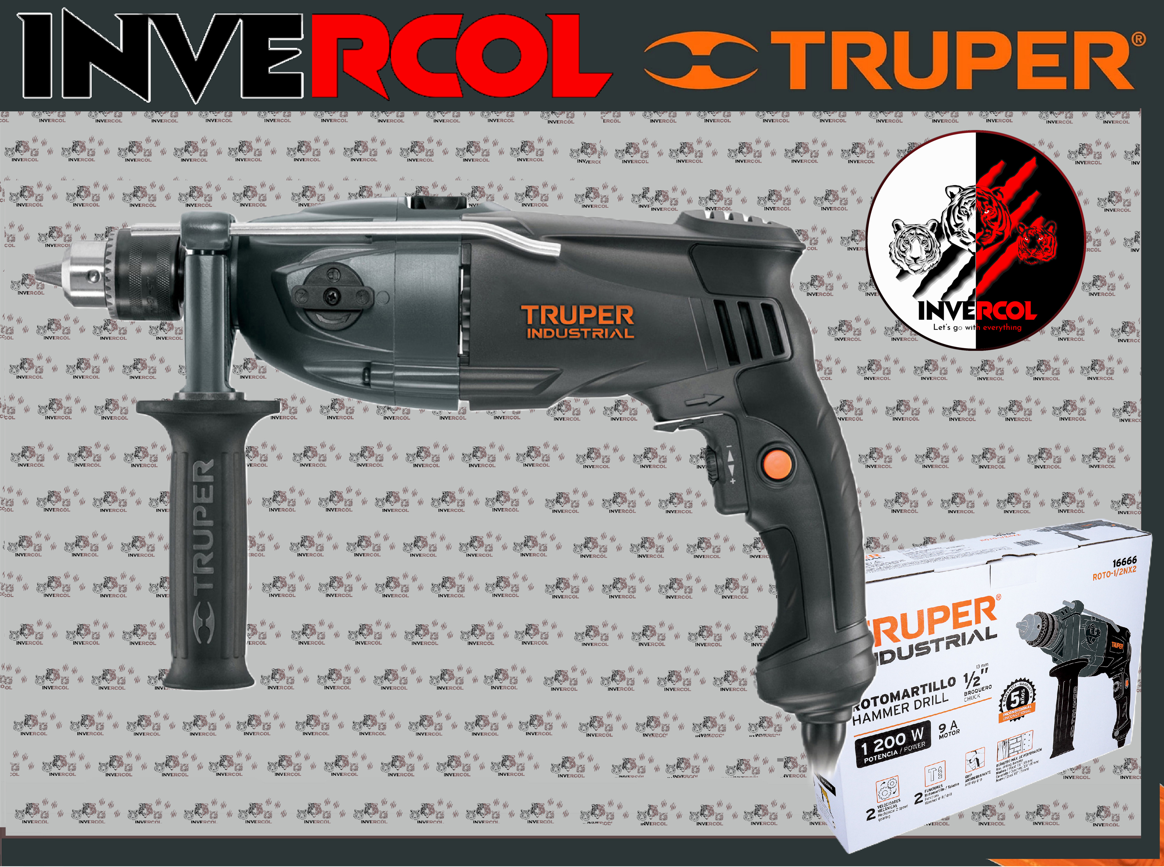 Rotomartillo/destornillador 1/2", 1200W, TRUPER INDUSTRIAL 16666