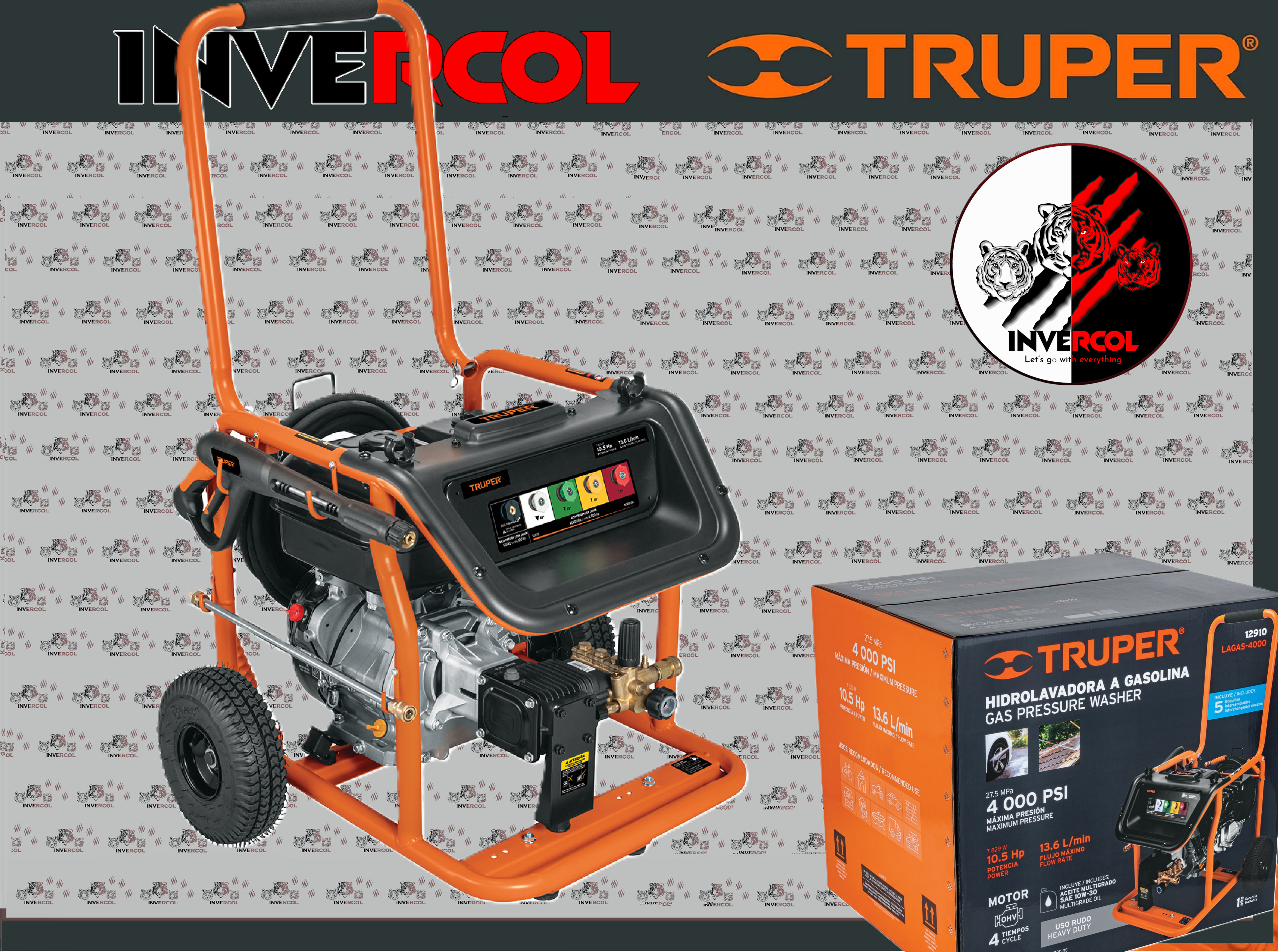 HIDROLAVADORA A GASOLINA, 4000 PSI, TRUPER COD: 12910