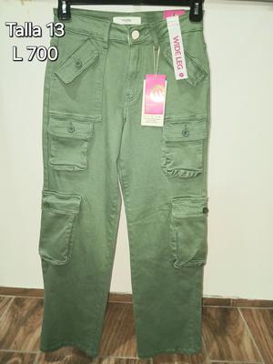 👖 Pantalón Cargo Wide Leg Verde Militar – Talla 13