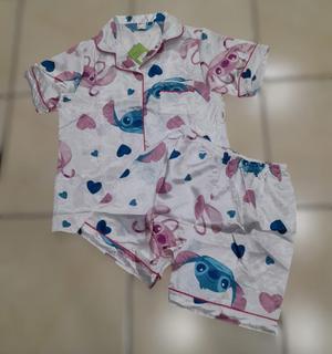 🌙 Pijama de Satín Stitch y Angel – Suave, Cómodo y Adorable