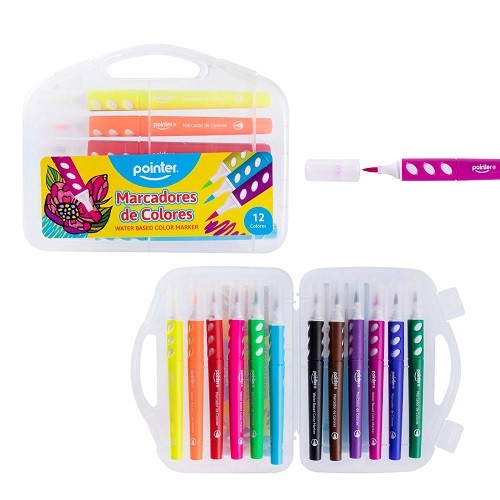 Marcador de colores trazo fino 12pcs en estuche plastico Pointer