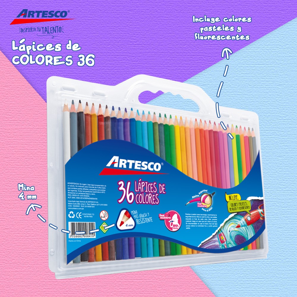 Lapiz de color largo triangular 36pcs Artesco