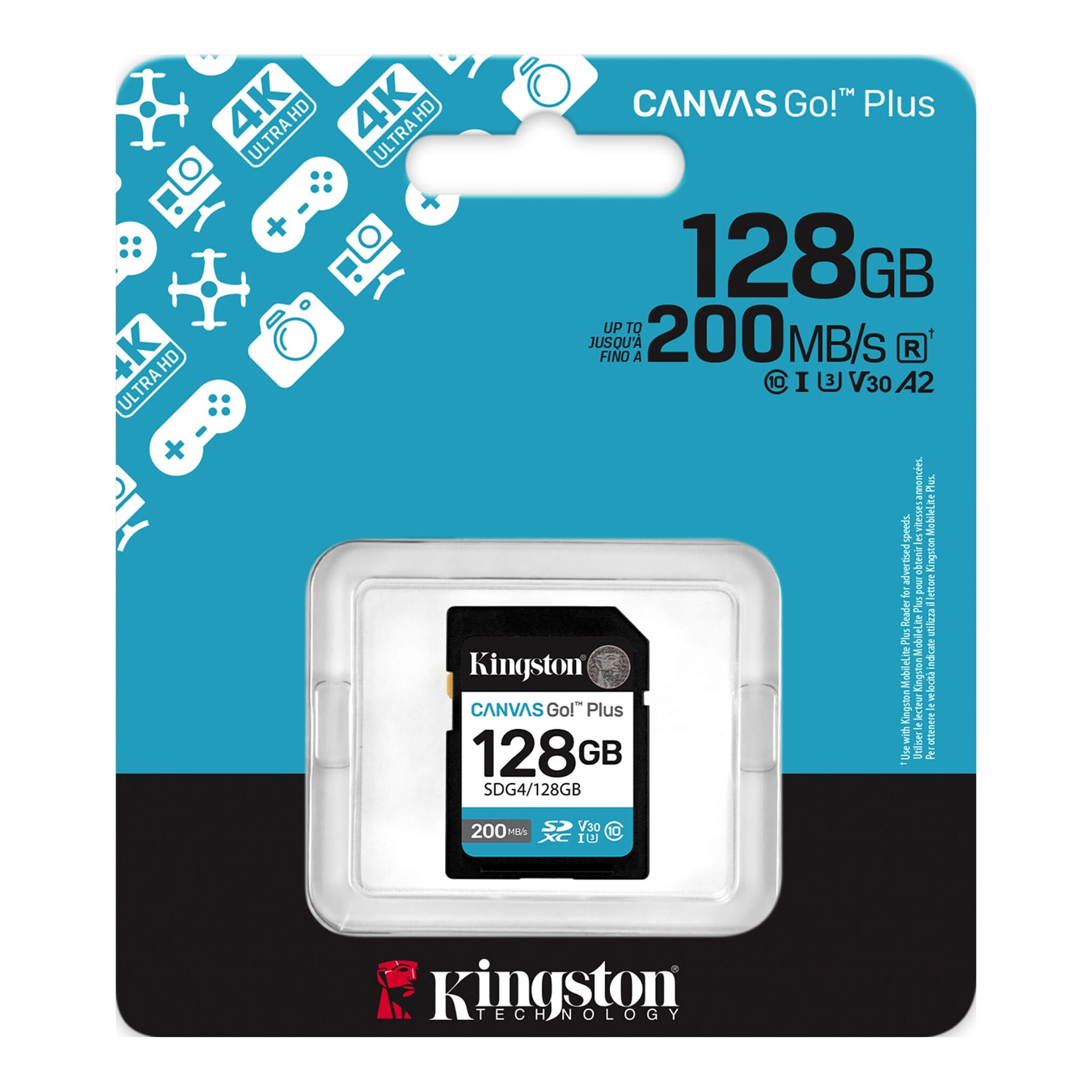 MEMORIA SD KINGSTONG 128GB CANVAS GO PLUS G4 CLASE 10 UHS-I HD 4K